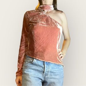 J.O.A. Pink Asymmetrical One Sleeve Top